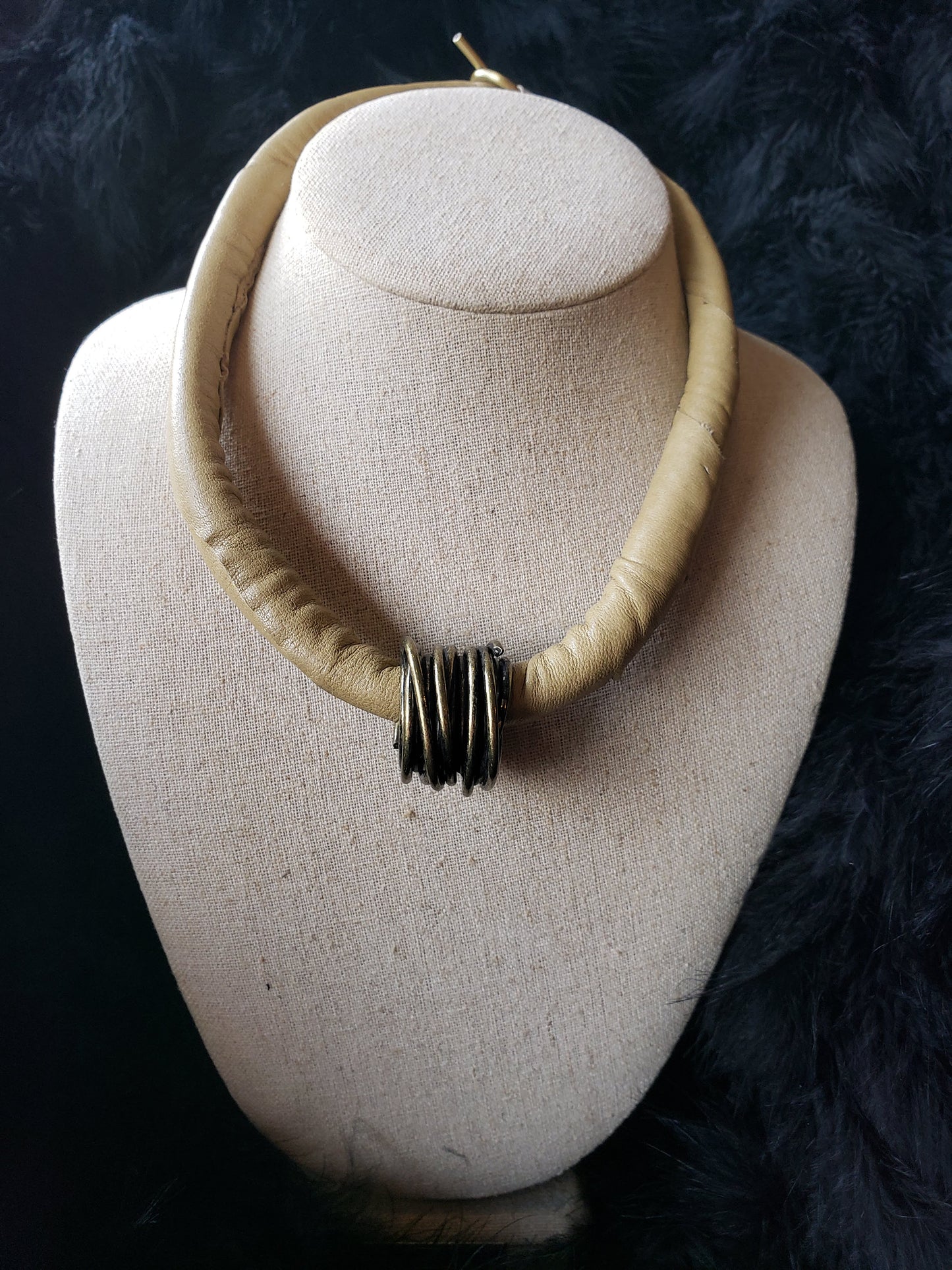 Tan Leather Tube Necklace - Kostimusha