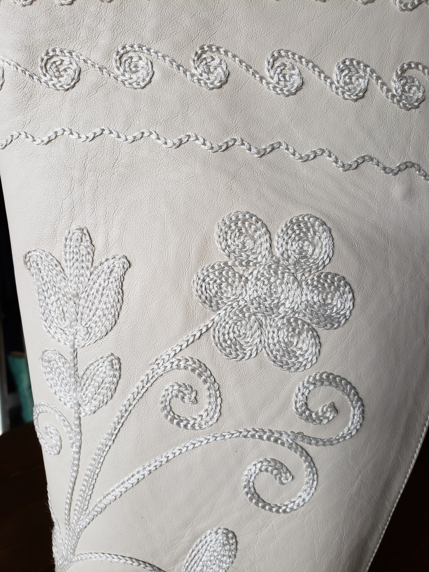 White Leather Embroidered - Riding