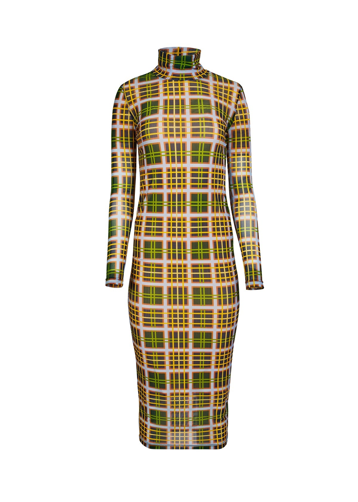 Hilary MacMillan Plaid Mesh Turtleneck Dress