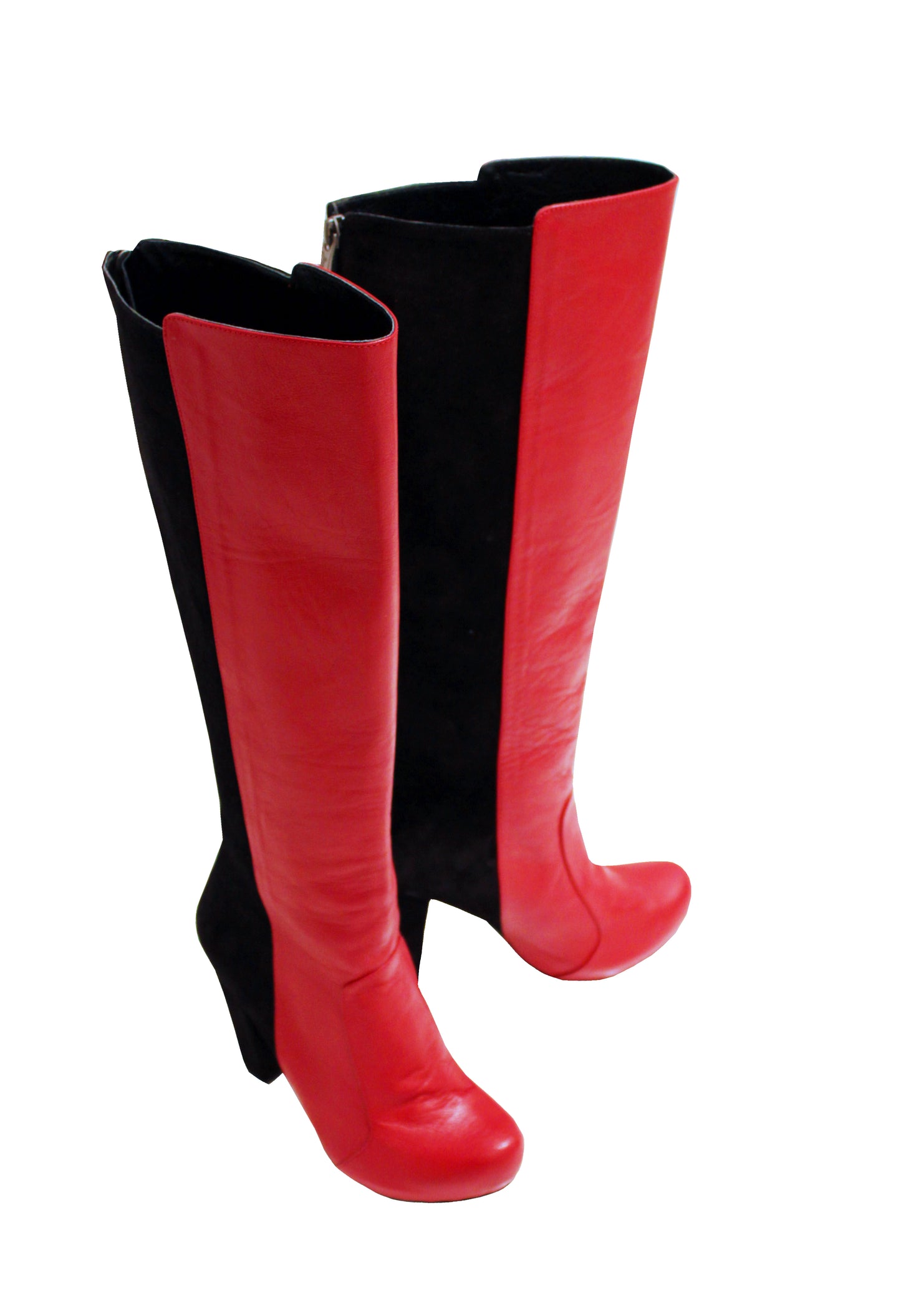 White/Red Leather Black Suede - Chunky Heel