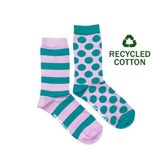 Unisex Recycled Cotton Teal & Purple Stripe & Dot Socks