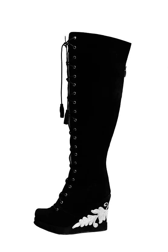 Suede Lace Up Front OTK Wedge