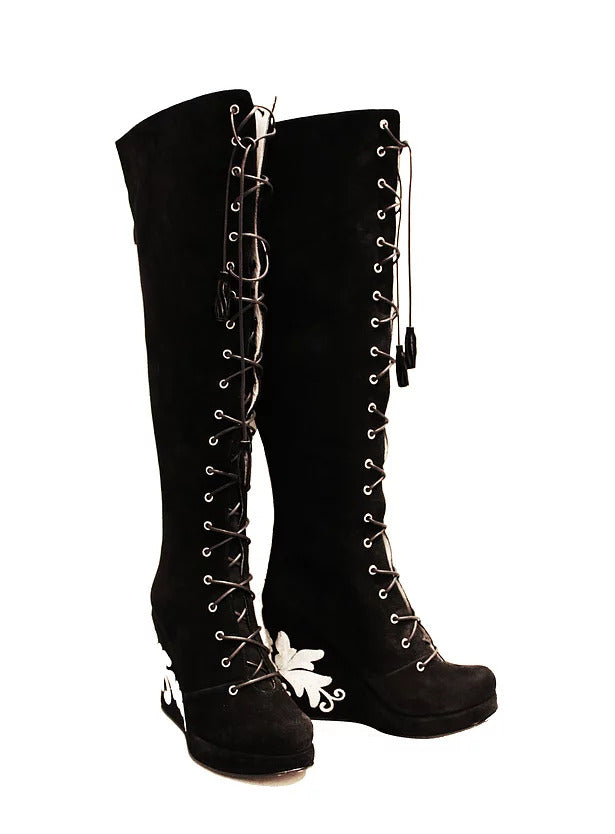 Suede Lace Up Front OTK Wedge