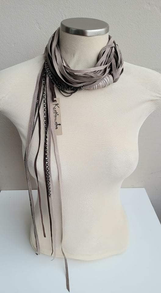 Long Leather Wrap Necklace - Kostimusha