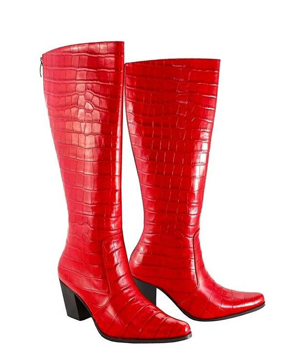 Red Croc Leather - Cuban Heel